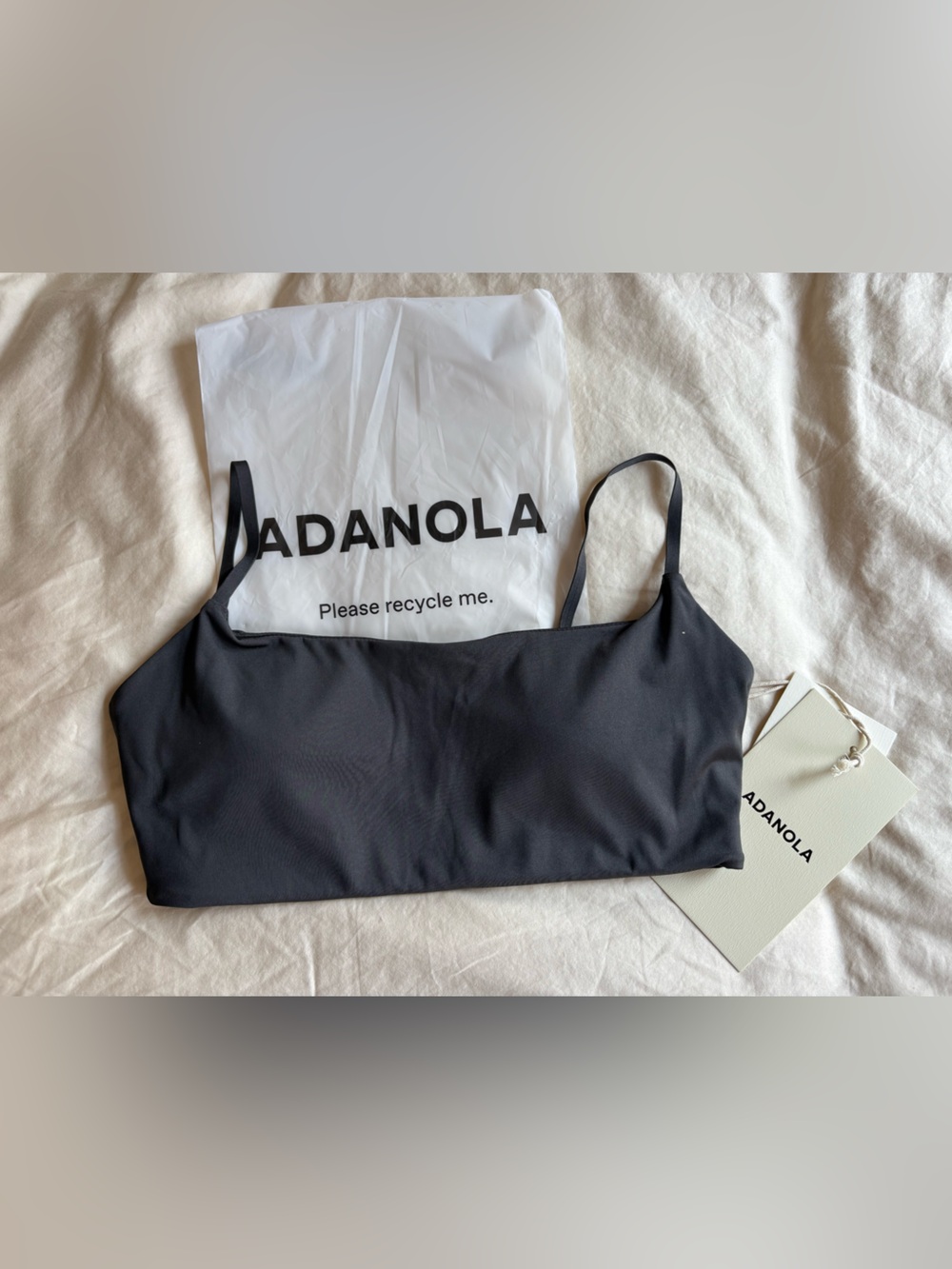 BNWT ADANOLA Black gloss Strappy Minimal sports bra
